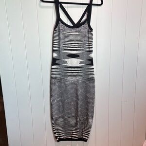 Honey punch black and white knit bodycon criss cross back strap dress L
